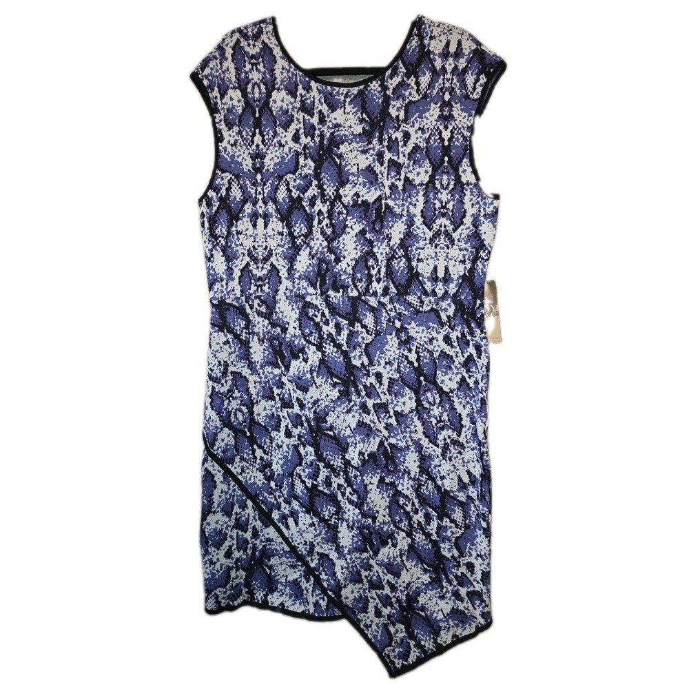 New York & Company Snake Print Sweater Dress Size XL Blue/Black Asymmetrical NWT